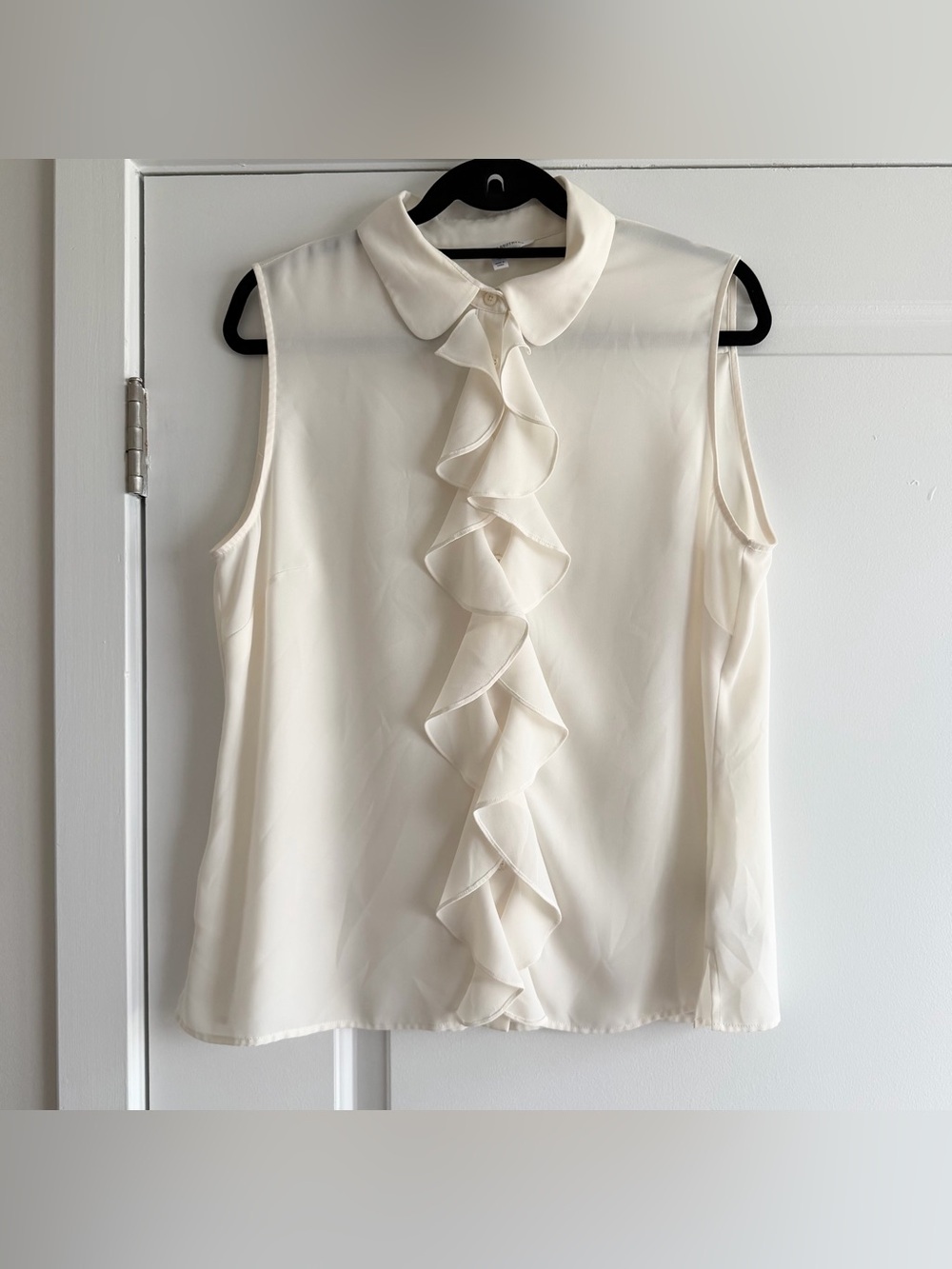 Brooks Brothers Cream Sheer Ruffle Front Button Down Blouse